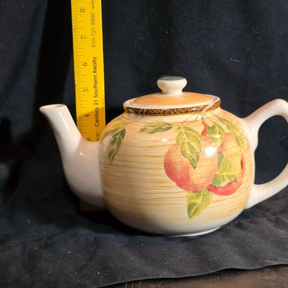 Vintage Jay Import Co. Ceramic Teapot With Fruit Design & Lid Rustic Style Made - Picture 7 of 9